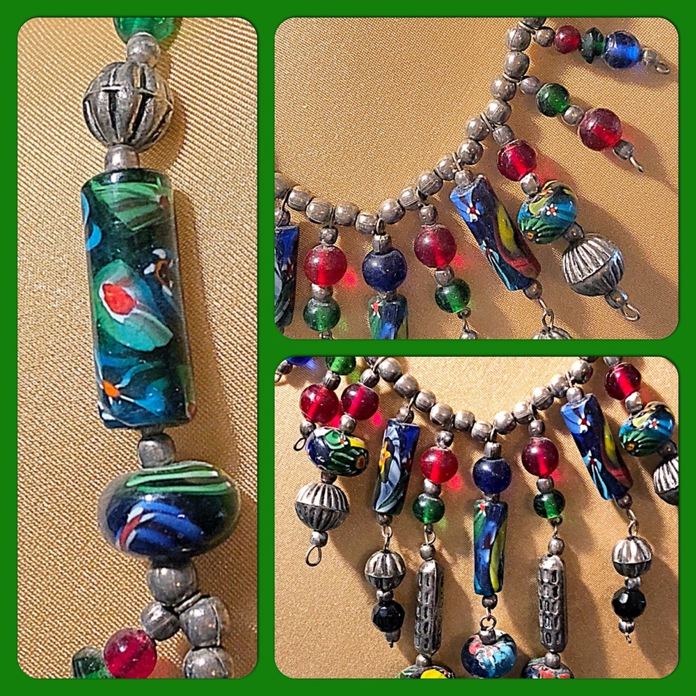 💐VTG Kashmiri Indian Trade Handbeaded Necklace💐 - Picture 4 of 5